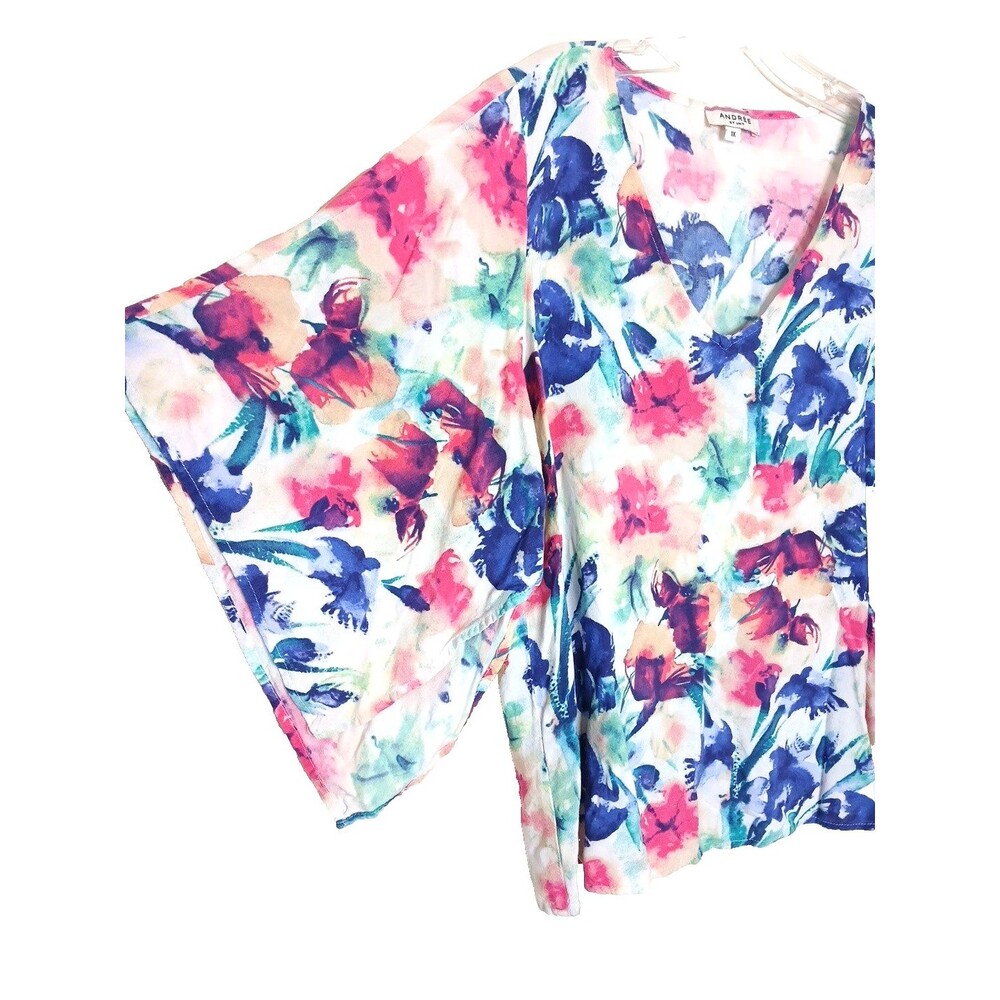 Y0111. Andree Watercolor Floral Blouse Waterfall Sleeve Plus Size V-Neck 1X - Picture 3 of 9